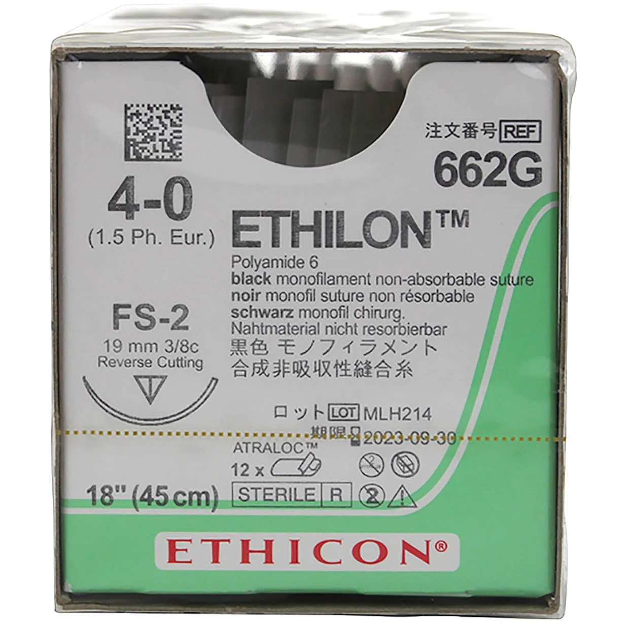 Ethilon Nylon Suture - Black - 45CM 19MM - 4.0USP FS-2 - x12 - Image 2
