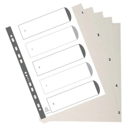 Exacompta Polypropylene Printed A4 Indices, 5 Part (1-5) Grey