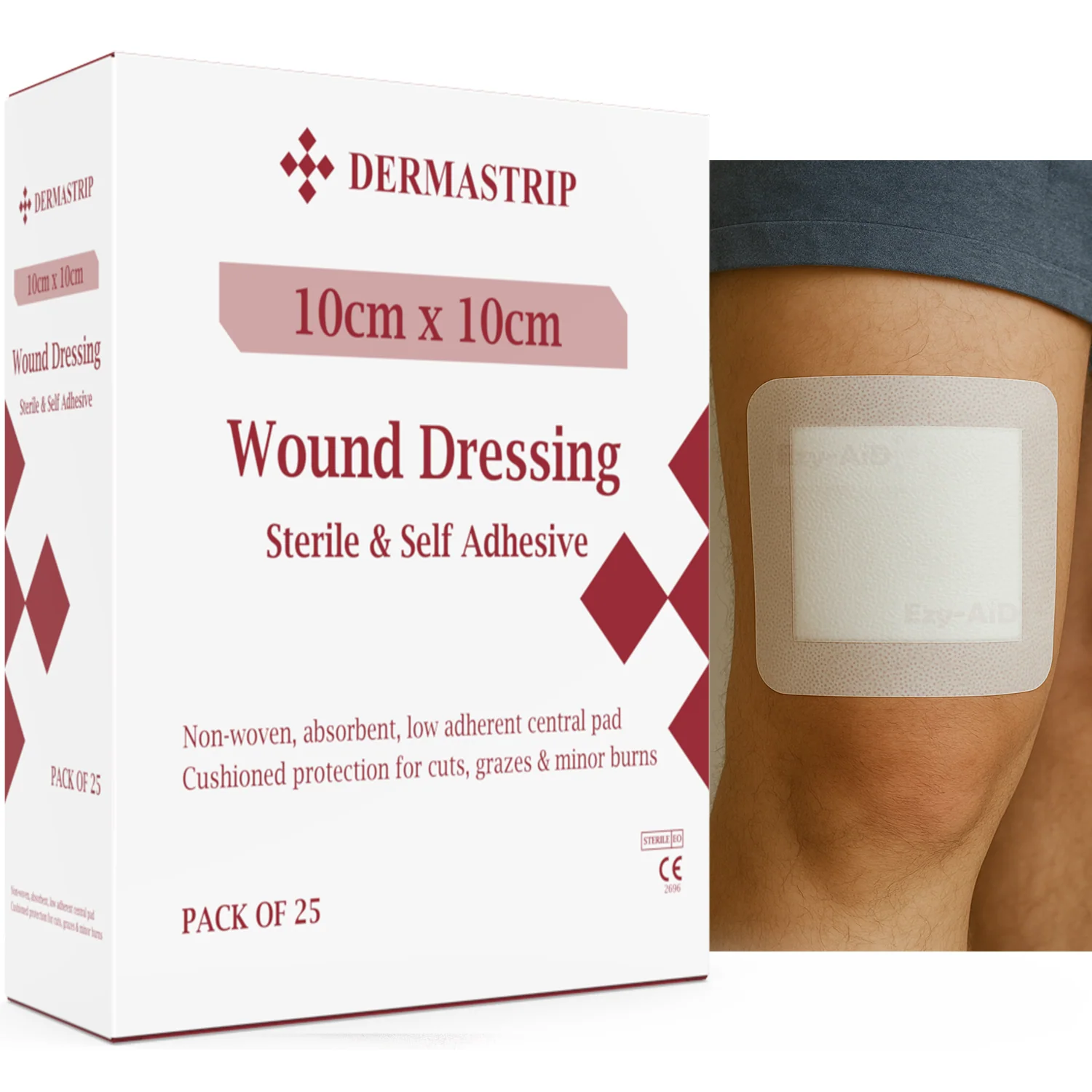 Ezy-Aid Dermastrip Sterile Wound Dressing 10x10cm pack of 25