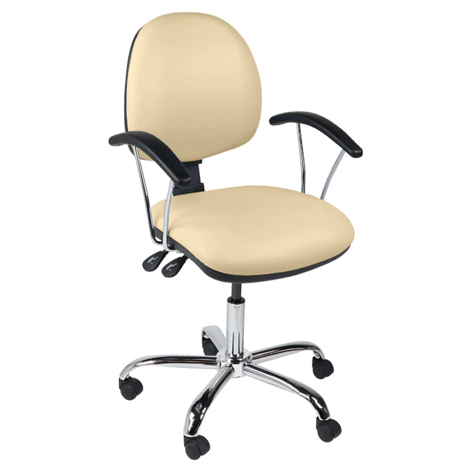 Function operator chair, mid back, chrome base, fixed arms, standard castor, vinyl upholstery, beige