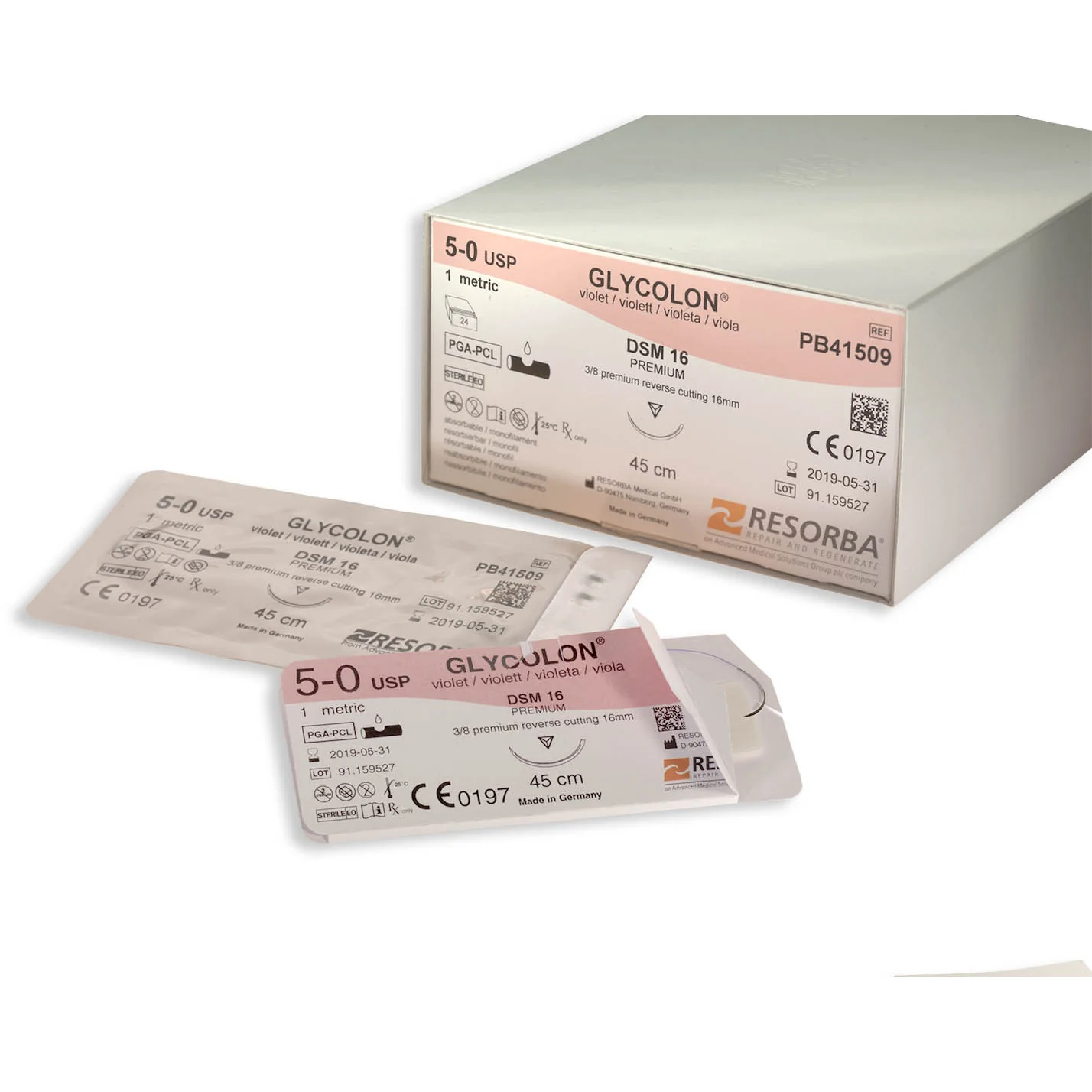 GLYCOLON undyed 4/0 usp 1x45cm 3/8 circle cutting needle precision cut 16mm - Box of 24 - Image 2
