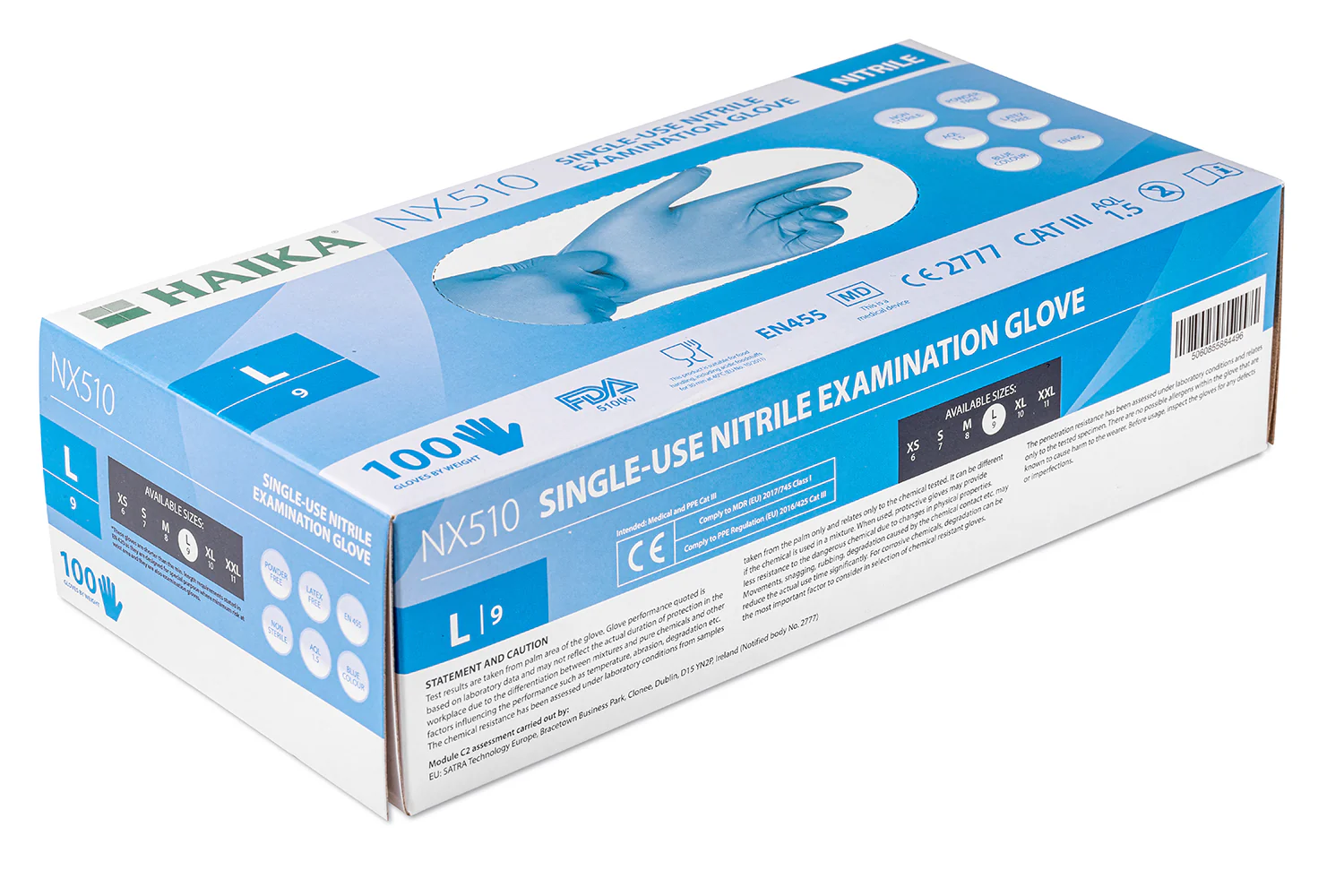 Haika NX510 Blue Nitrile Examination Gloves- Box of 100 Gloves - Large - Image 3