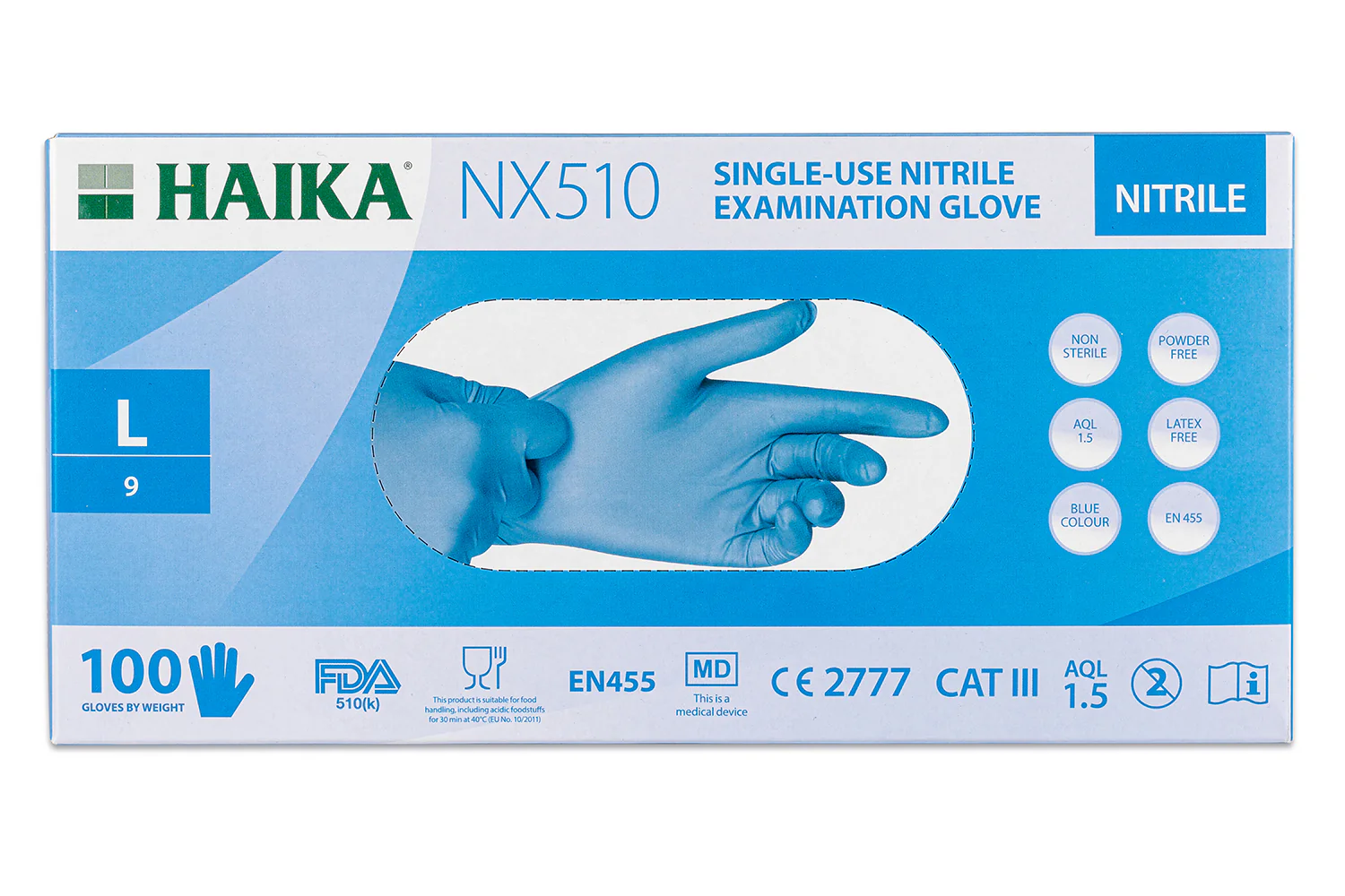 Haika NX510 Blue Nitrile Examination Gloves- Box of 100 Gloves - Large - Image 4