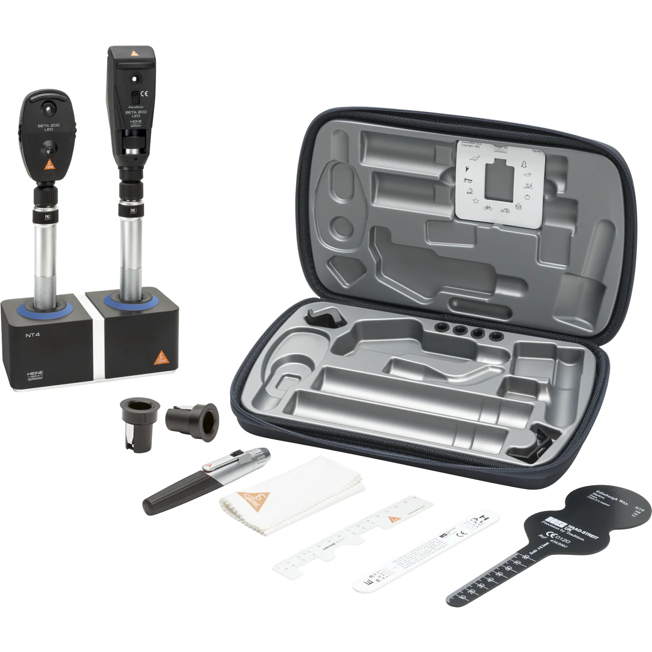 HEINE LED Ophthalmic Student Set "Classic" Slim Handle - Beta 200S LED Ophthalmoscope & LED Retinoscope - Over Engraved