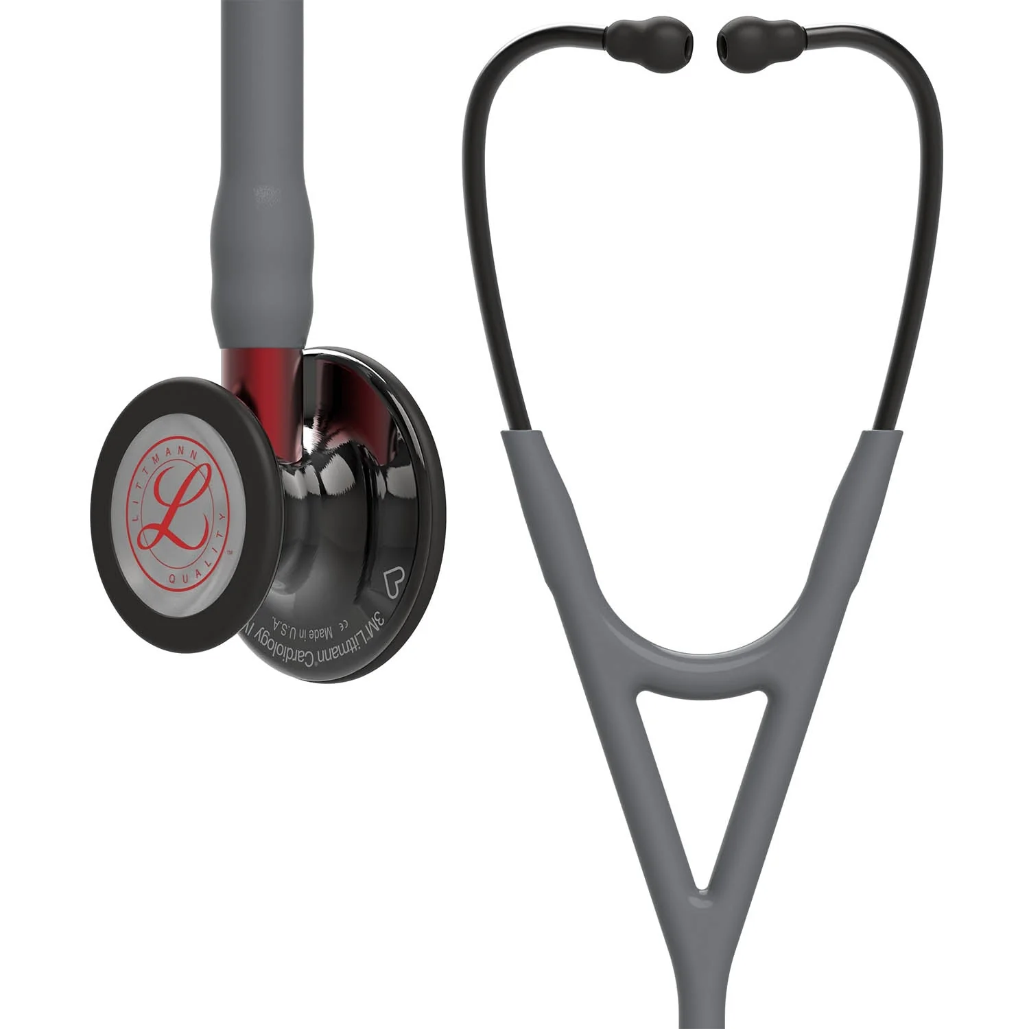 Littmann Cardiology IV Diagnostic Stethoscope: Grey & Smoke - Red Stem - Limited Edition 6183 - Over Engraved - Image 2