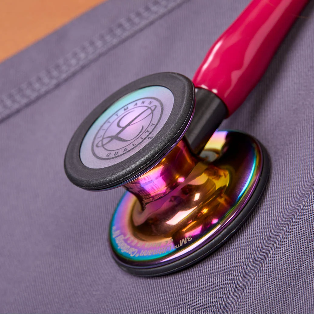 Littmann Cardiology IV Diagnostic Stethoscope: High Polish Rainbow & Raspberry - Smoke Stem 6241 - Image 2