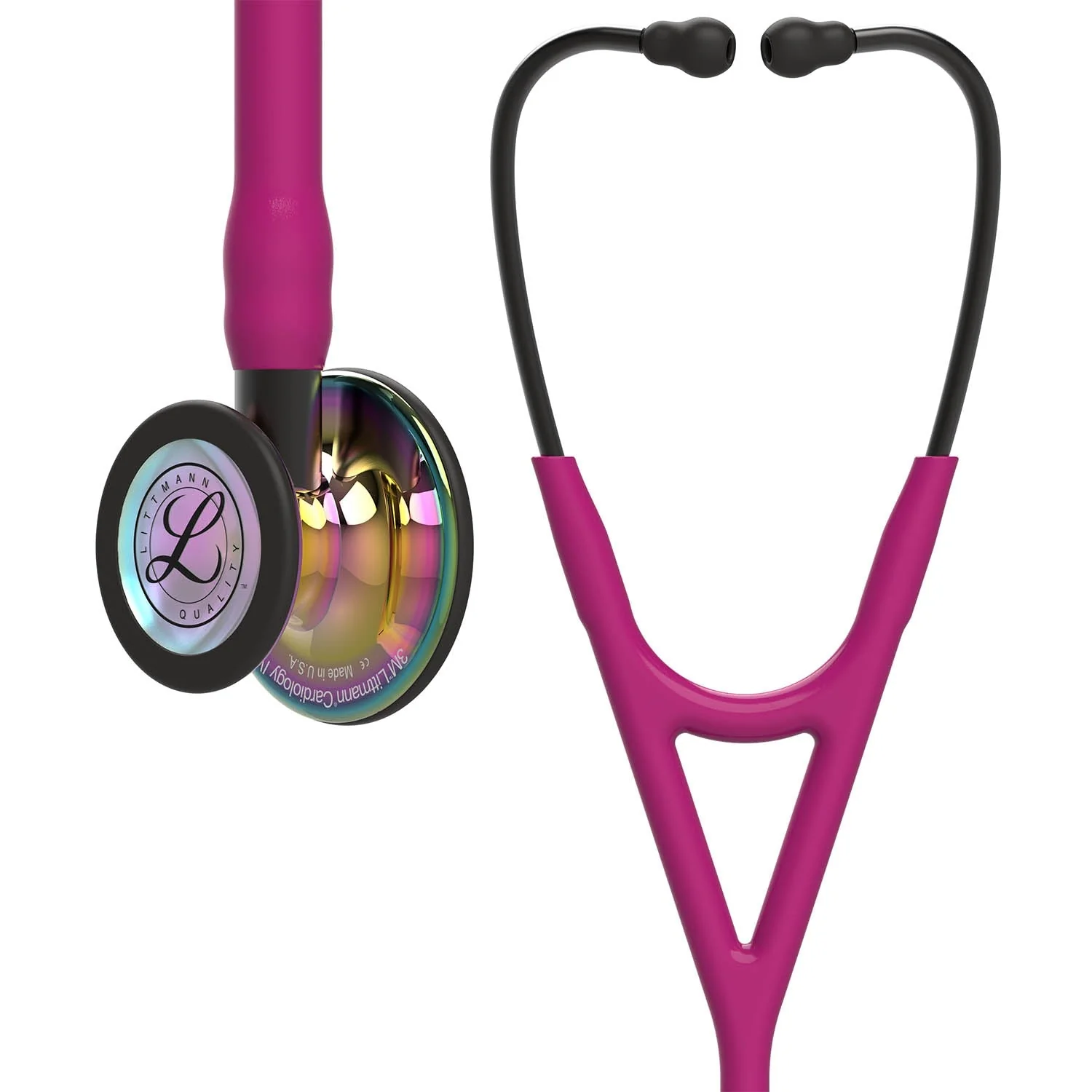 Littmann Cardiology IV Diagnostic Stethoscope: High Polish Rainbow & Raspberry - Smoke Stem 6241 - Over Engraved - Image 2