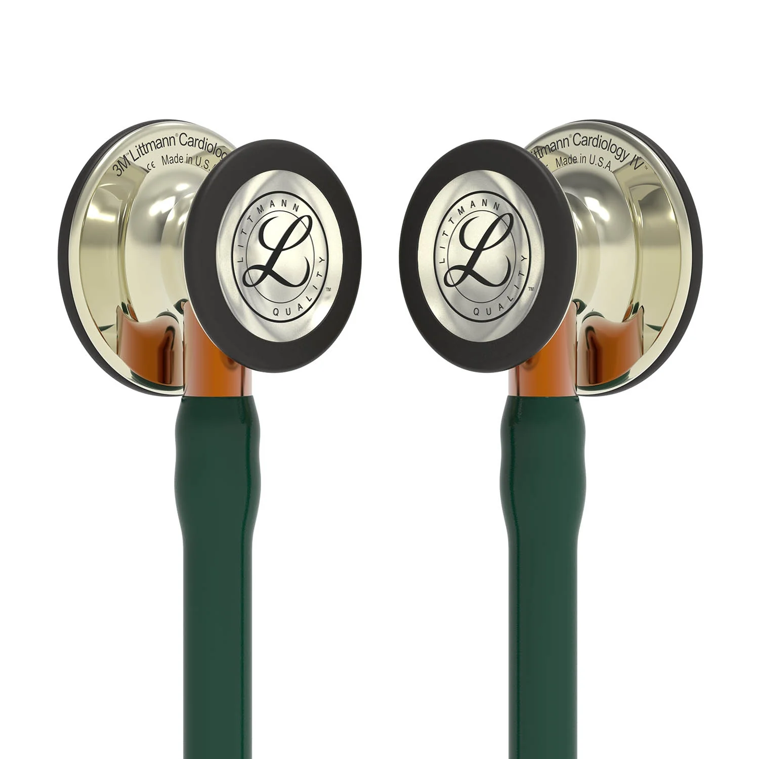 Littmann Cardiology IV Diagnostic Stethoscope: Polished Champagne & Hunter Green - Orange Stem 6206 - Image 2
