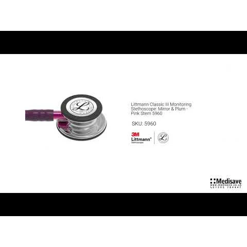 Littmann Classic III Monitoring Stethoscope: Mirror & Plum - Pink Stem 5960 - Over Engraved - Image 9