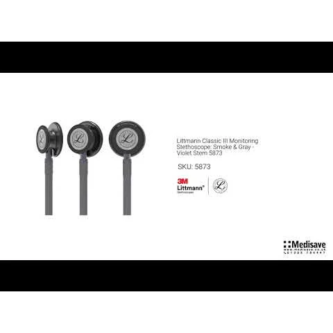 Littmann Classic III Monitoring Stethoscope: Smoke & Gray - Violet Stem 5873 - Image 8