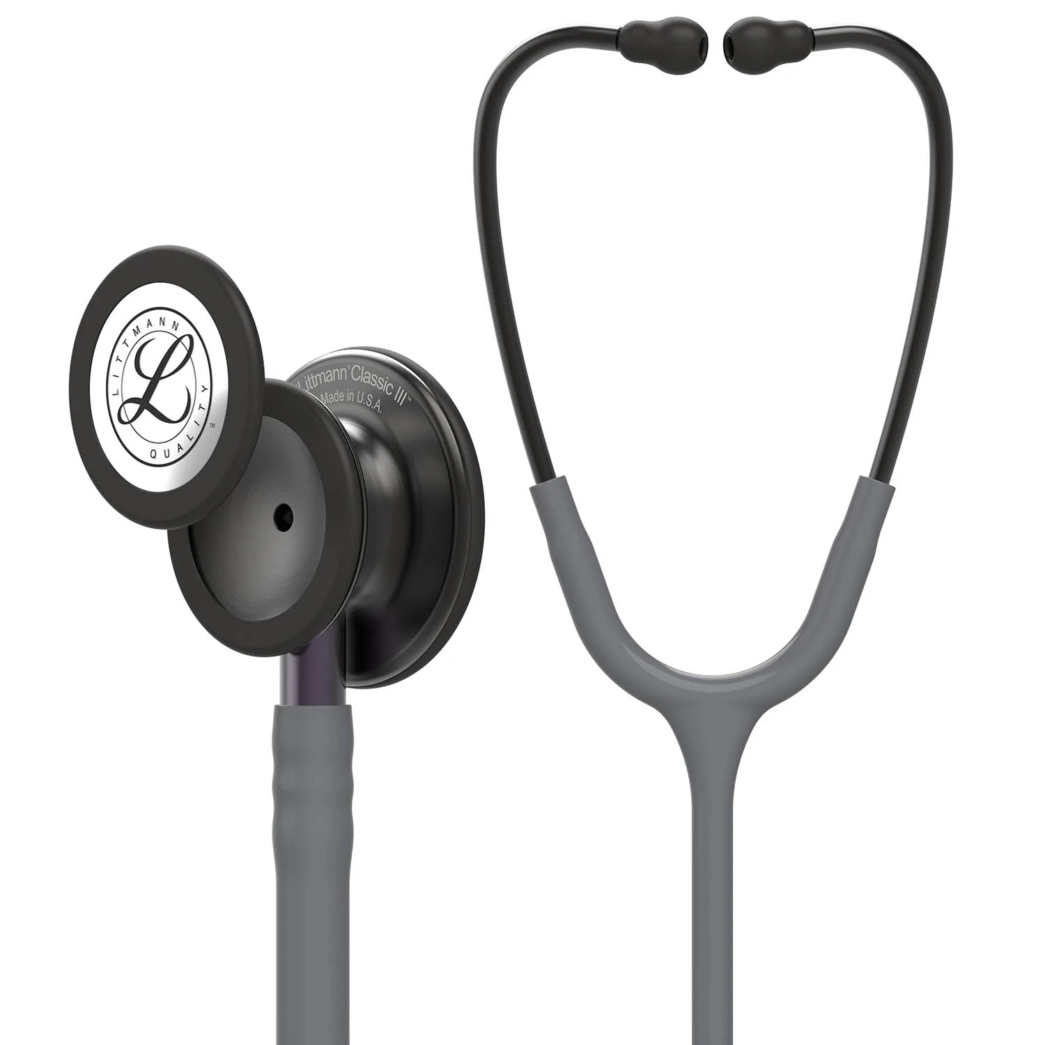 Littmann Classic III Monitoring Stethoscope: Smoke & Gray - Violet Stem 5873 - Over Engraved - Image 2