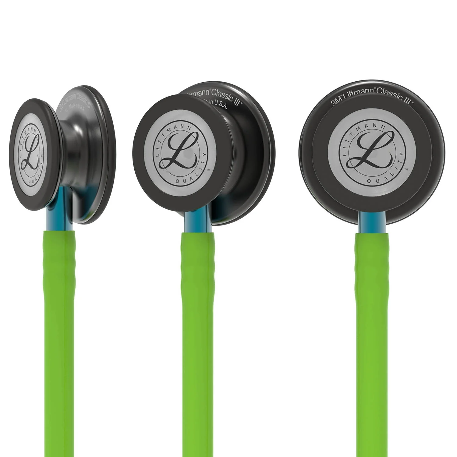 Littmann Classic III Monitoring Stethoscope: Smoke & Lime Green - Blue Stem 5875 - Image 2