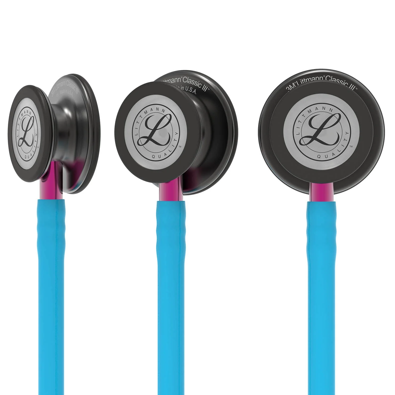 Littmann Classic III Monitoring Stethoscope: Smoke & Turquoise - Pink Stem 5872 - Image 3