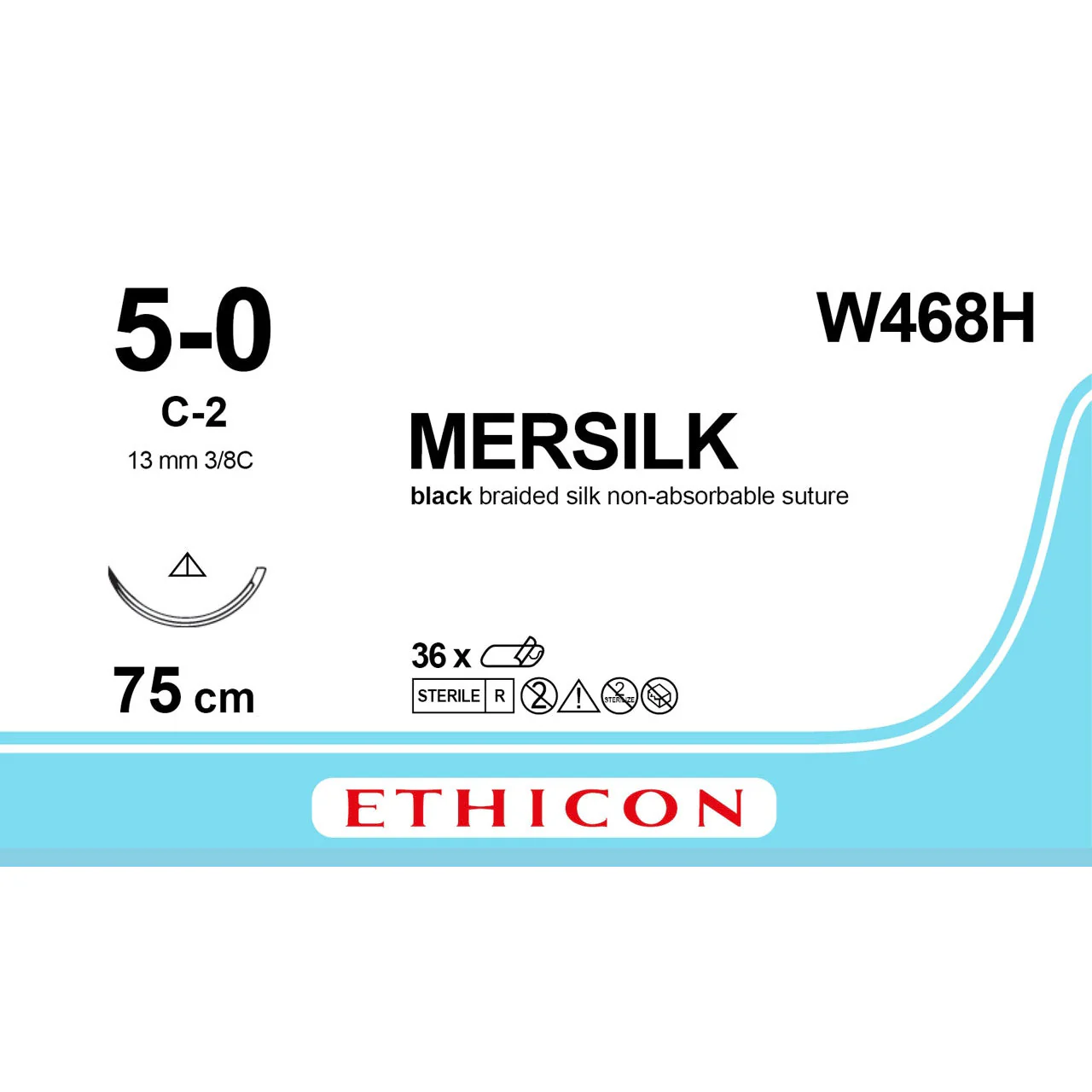 Mersilk Braided Black - 5-0 - 75cm -1x Conventional Cutting 16mm 3/8C Box of 36