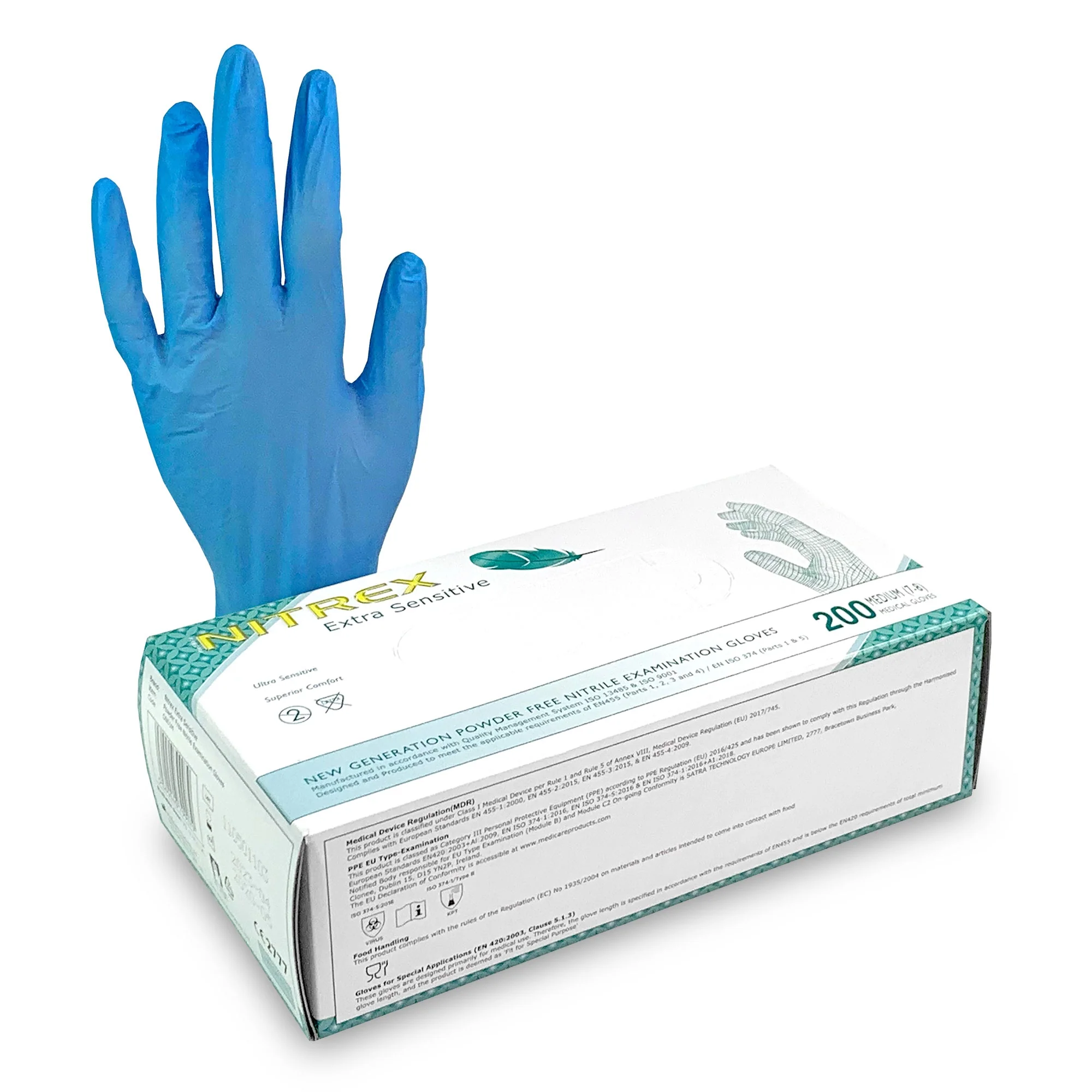 Nitresx, Blue, Powder Free, Nitrile Gloves - Medium - Box Of 200