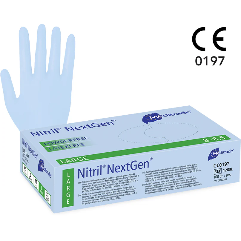Nitrile Examination Protective Gloves- 1 x Box of 100 Gloves - Large