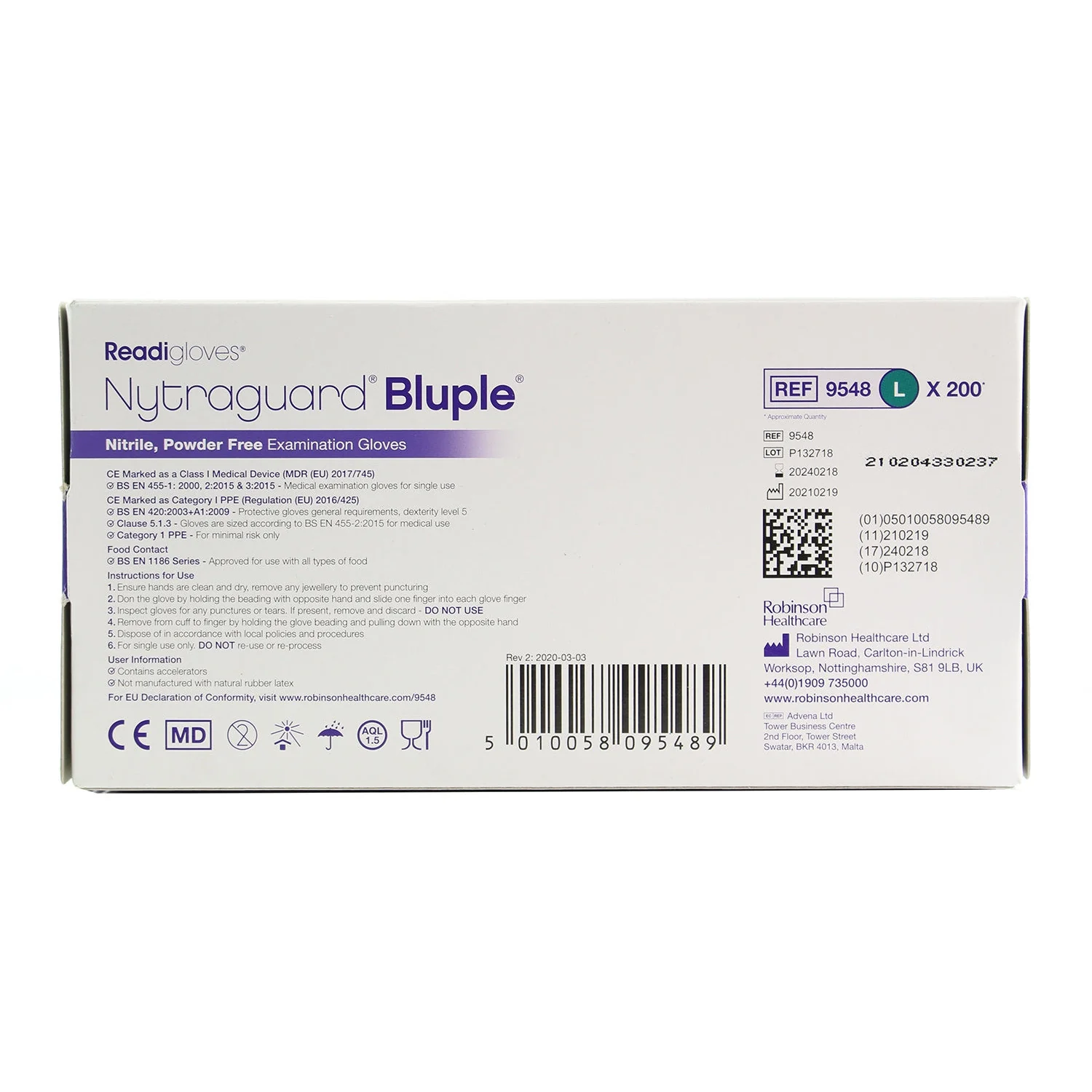 Robinsons Nytraguard Bluple Nitrile Gloves Large x 200 [EN455 Medical Grade] - Image 7