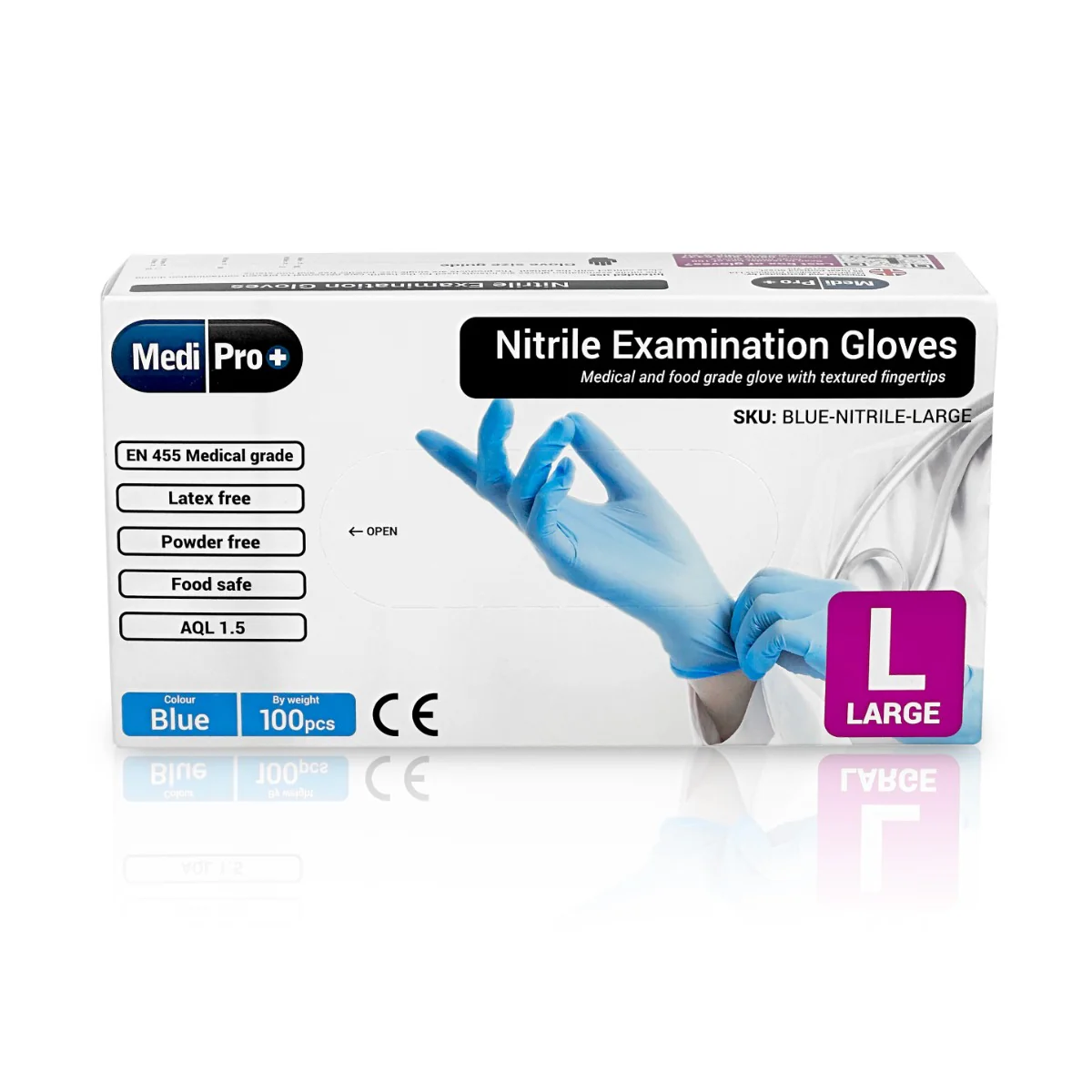 Blue Nitrile Gloves Medical Grade Cat III PPE Large x 100 - Image 2