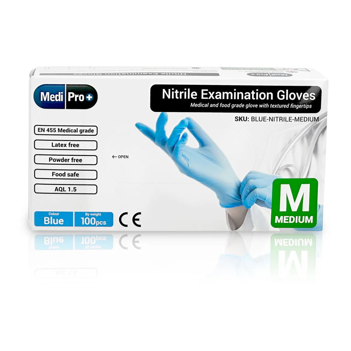Blue Nitrile Gloves Medical Grade Cat III PPE Medium x 100 - Image 2