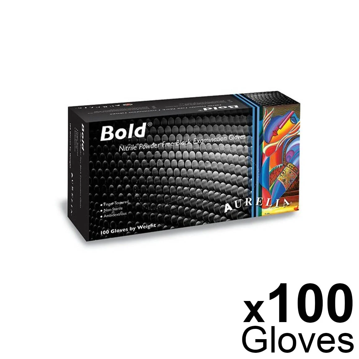 Aurelia Bold - Nitrile Powder Free Non-sterile Examination Gloves - Black, Box Of 100 - Large - Image 5