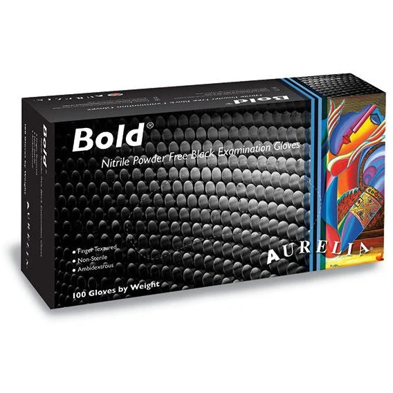 Aurelia Bold - Nitrile Powder Free Non-sterile Examination Gloves - Black, Box Of 100 - Small - Image 2