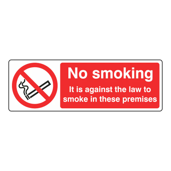 No Smoking It Is Against The Law On These Premises Sign- CLEARANCE