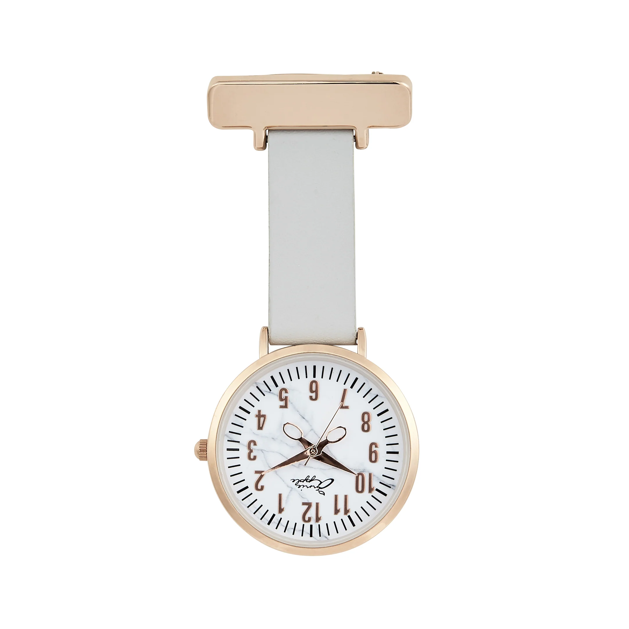 Annie Apple Nurses Fob Watch - Aurora - Marble/Rose Gold/Grey - Leather - 35mm