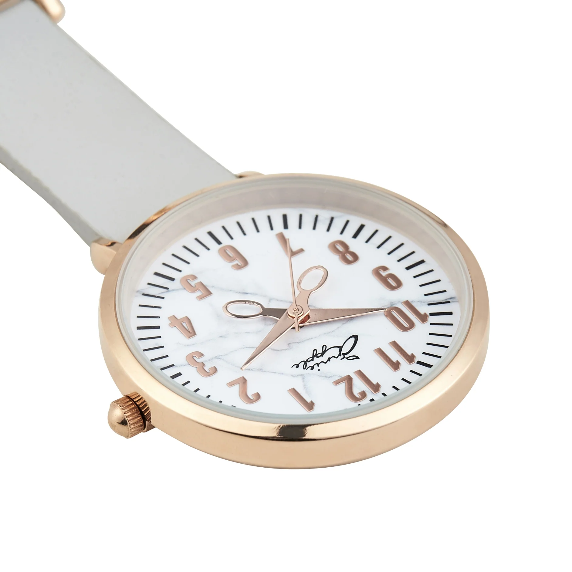 Annie Apple Nurses Fob Watch - Aurora - Marble/Rose Gold/Grey - Leather - 35mm - Image 3