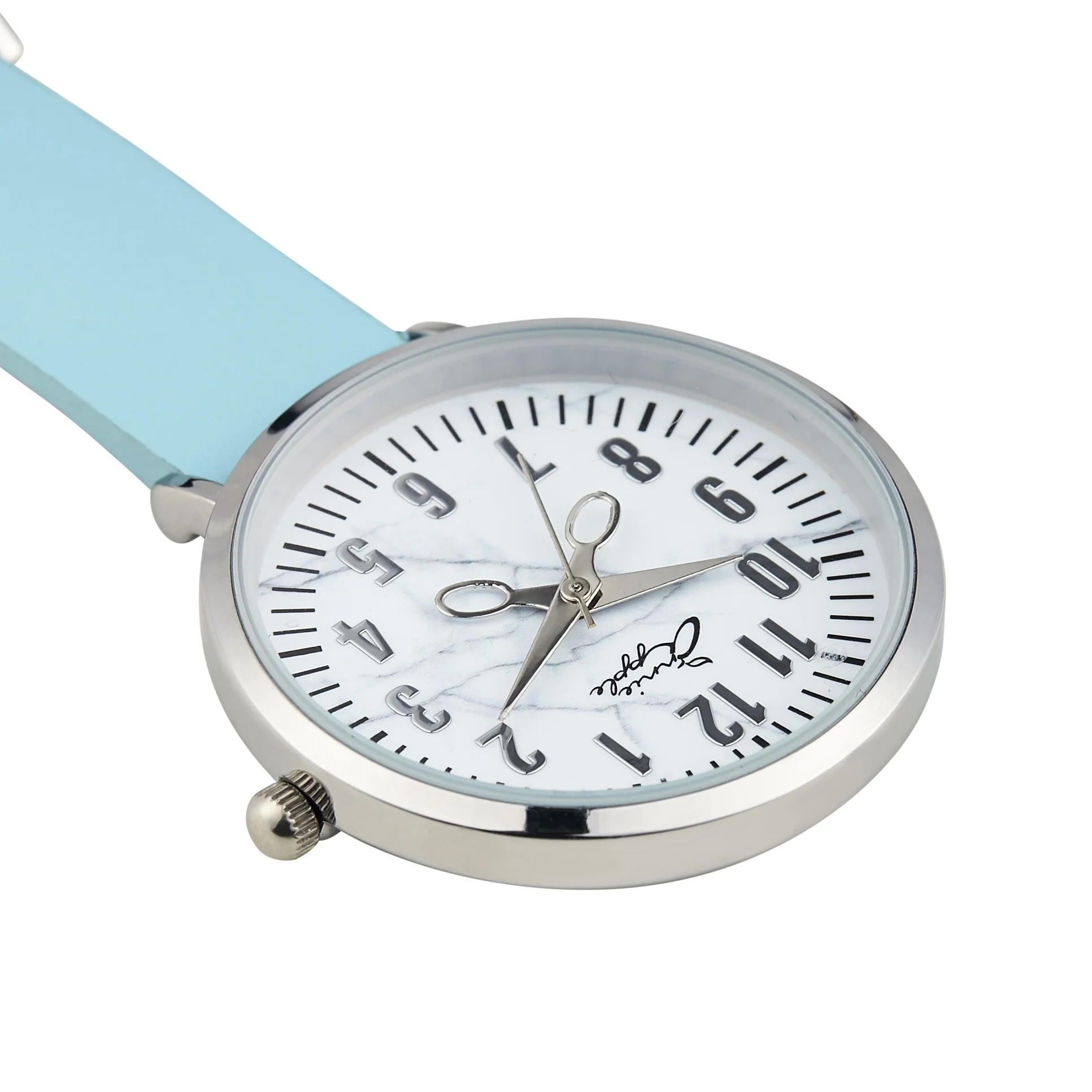 Annie Apple Nurses Fob Watch - Aurora - Marble/Silver/Blue - Leather - 35mm - Image 3