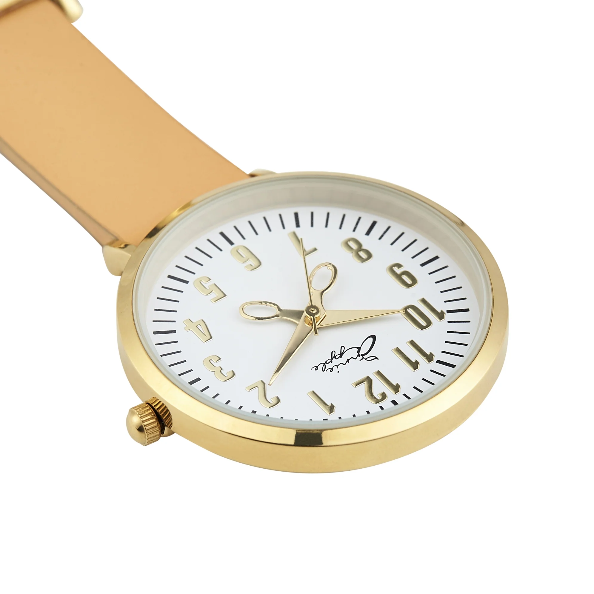 Annie Apple Nurses Fob Watch - Aurora - White/Gold/Tan - Leather - 35mm - Image 4