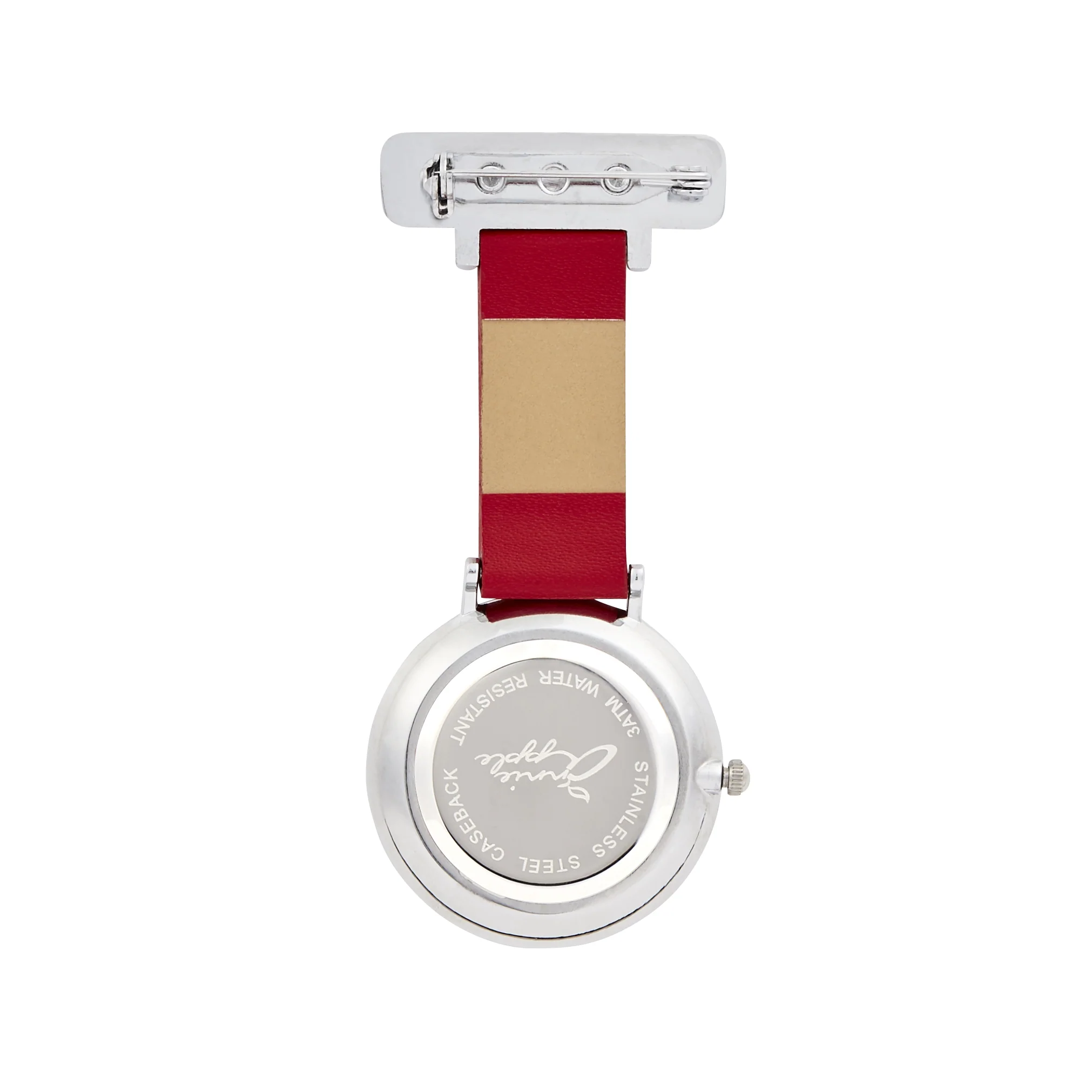 Annie Apple Nurses Fob Watch - Aurora - White/Silver/Red - Leather - 35mm - Image 3