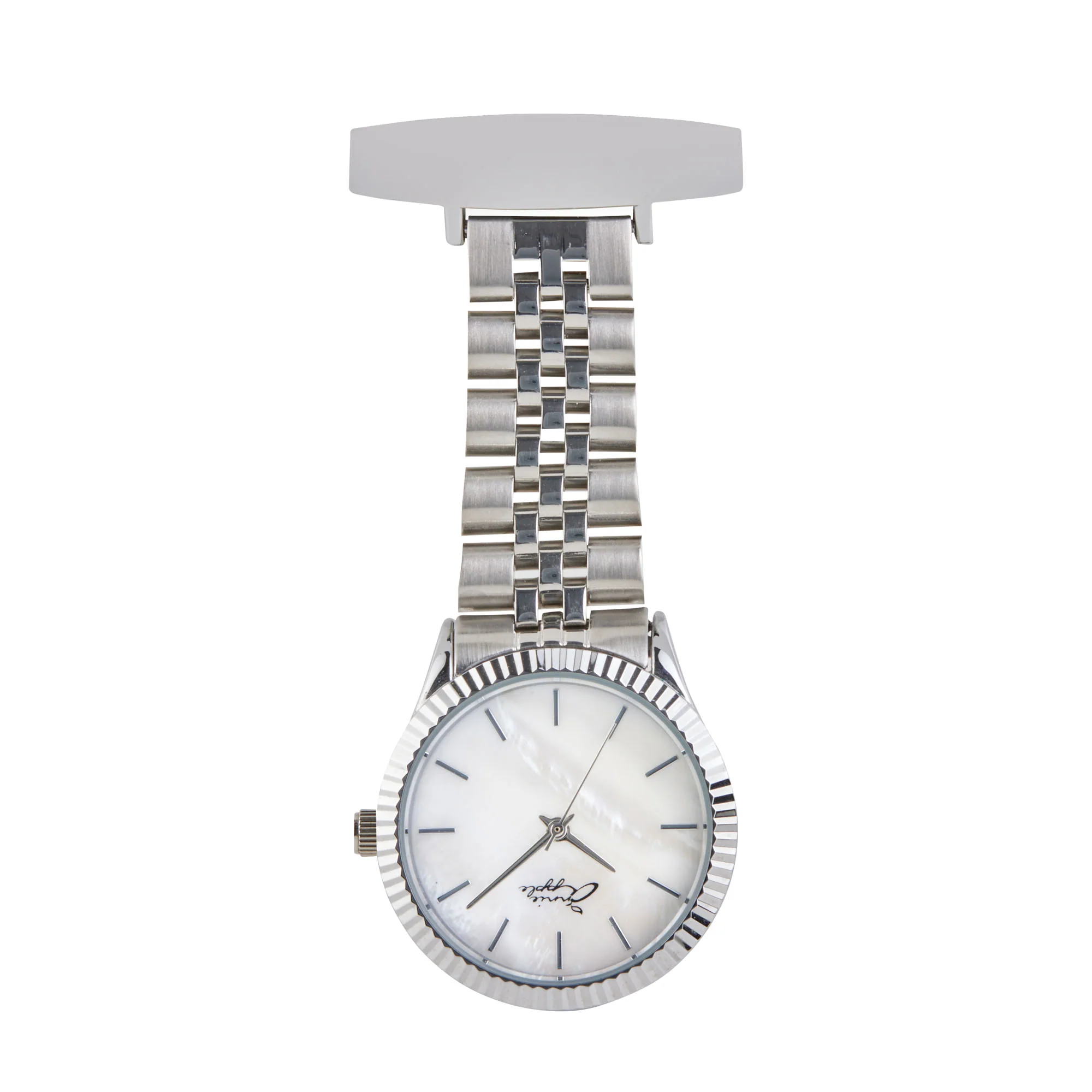 Annie Apple Nurses Fob Watch - Callista - Pearl/Silver - Link - 35mm