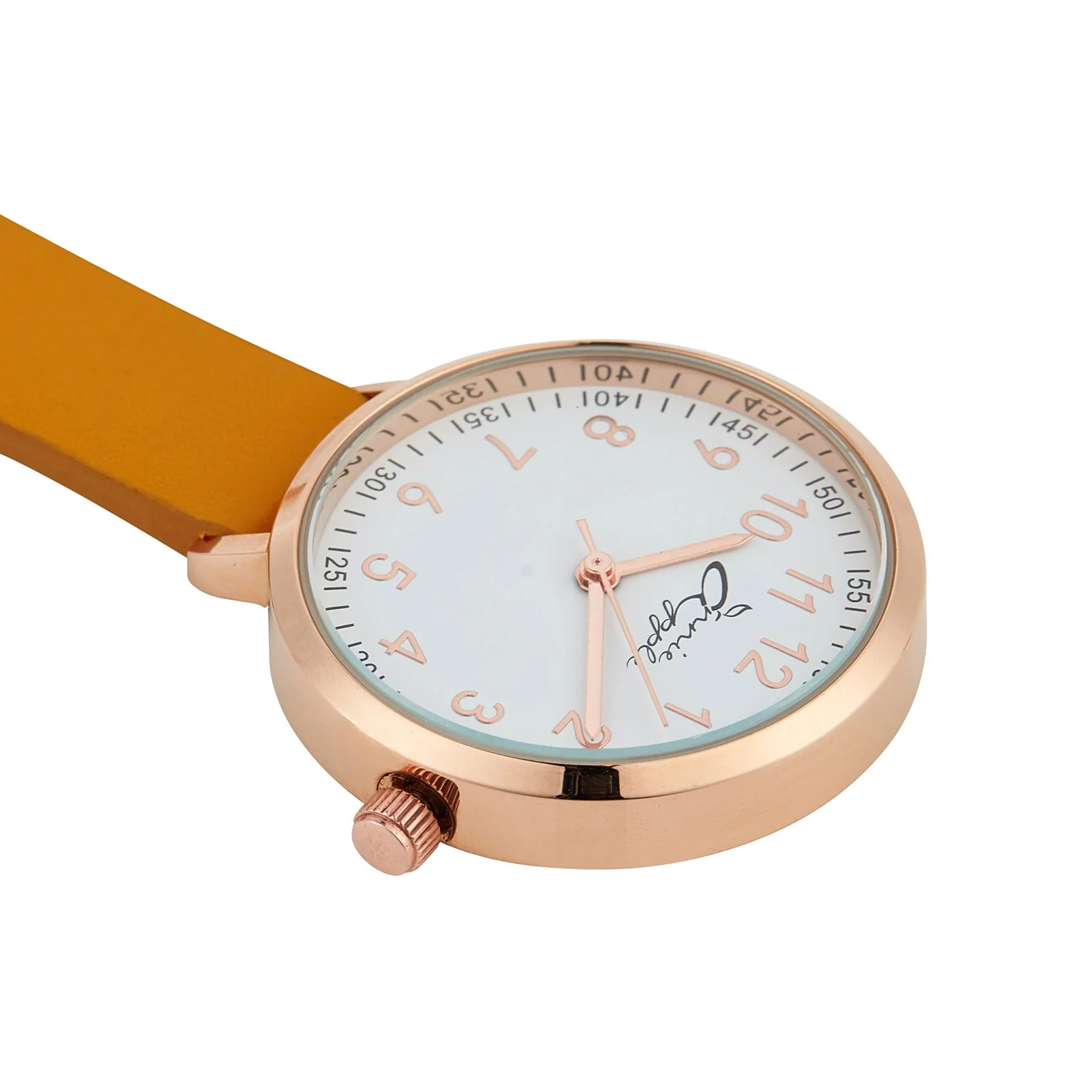 Annie Apple Nurses Fob Watch - Meraki - White/Rose Gold/Mustard - Leather - 35mm - Image 3