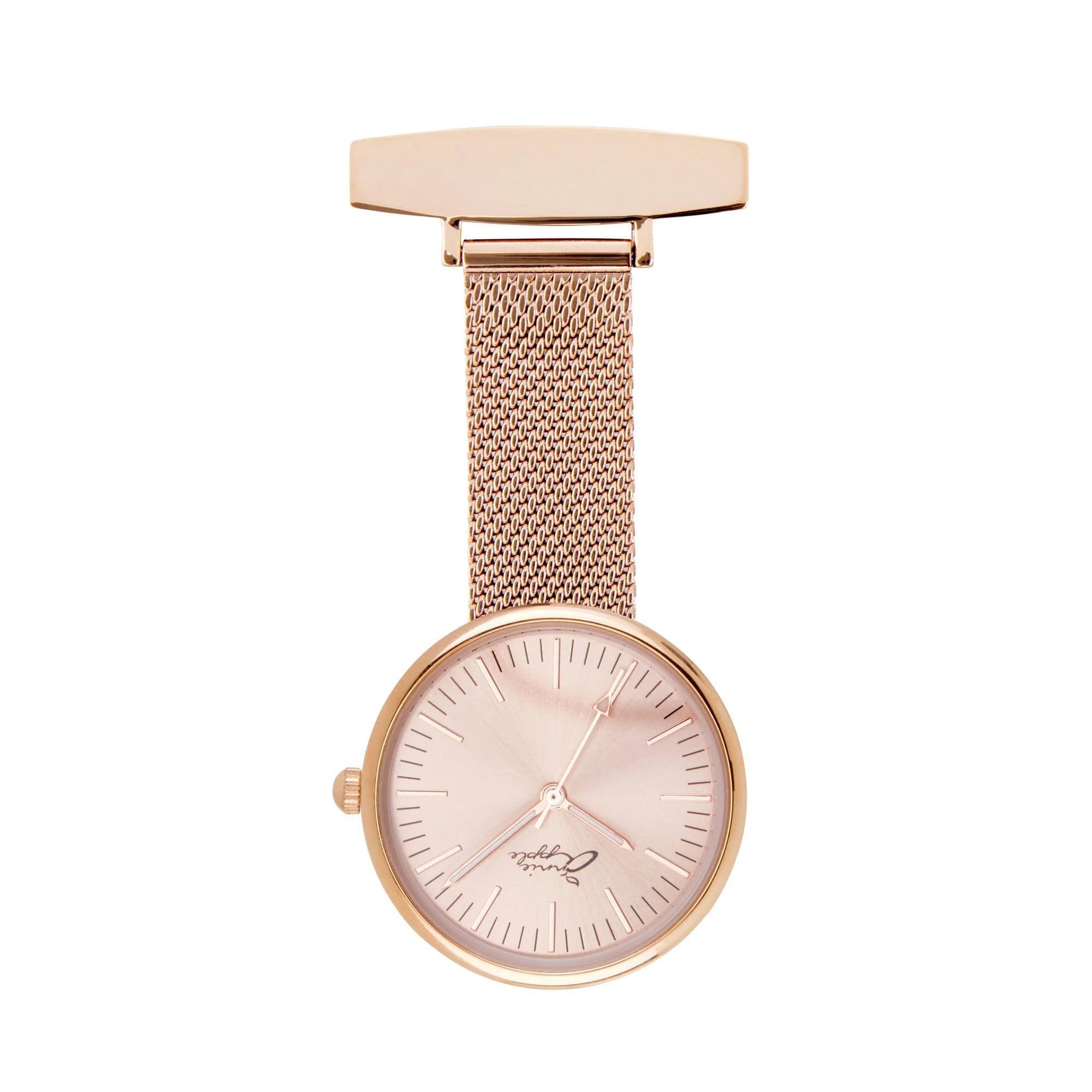Annie Apple Nurses Fob Watch - Venus - Rose Gold Mesh - Lilac Leather - 35mm - Image 4
