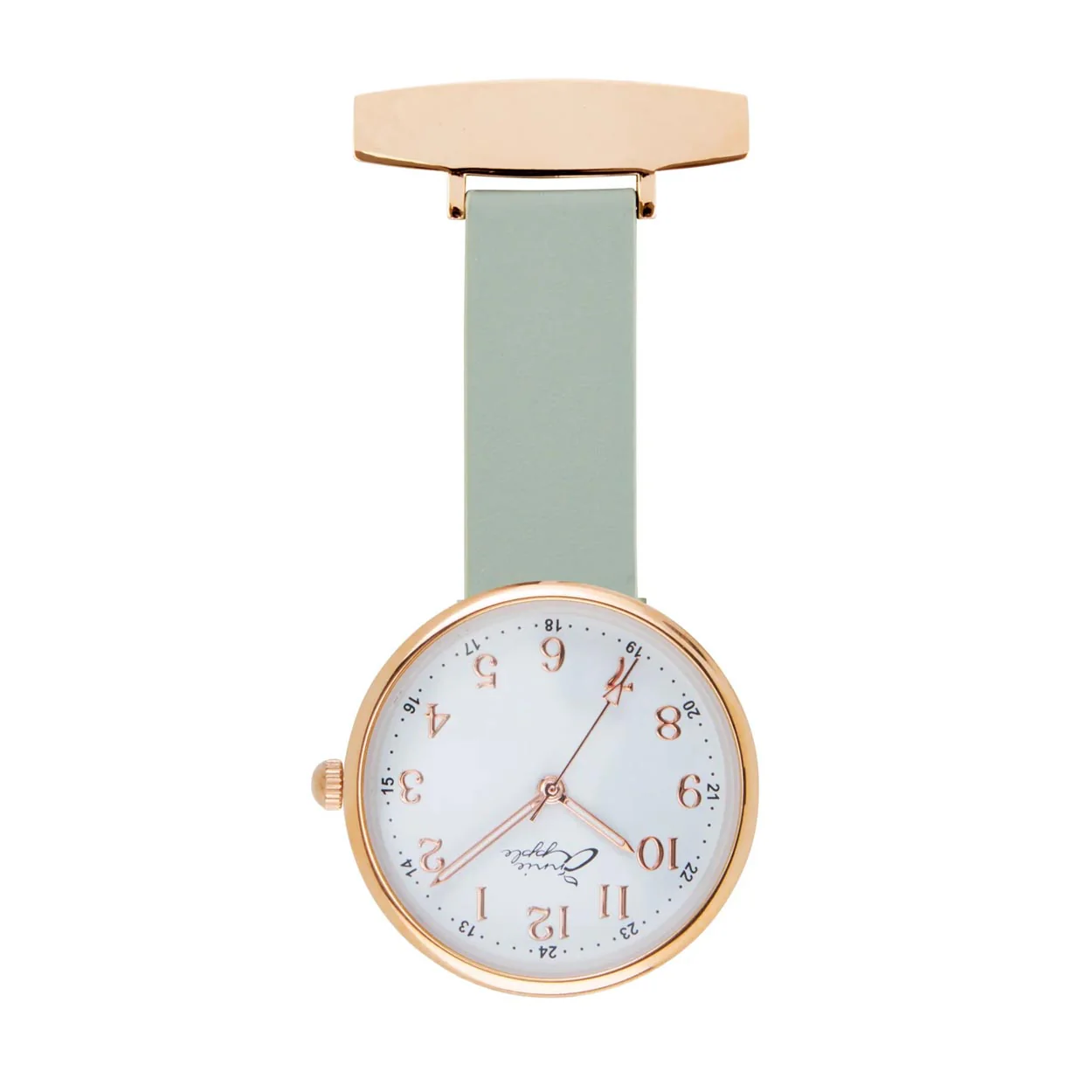 Annie Apple Nurses Fob Watch - Venus - Rose Gold Mesh - Sage Leather - 35mm - Image 3