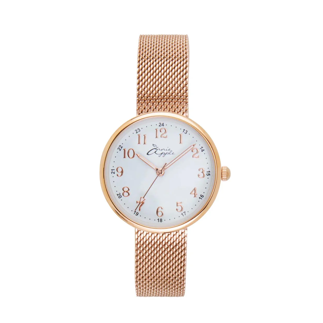 Annie Apple Nurses Fob Watch - Venus - Rose Gold Mesh - Sage Leather - 35mm - Image 5