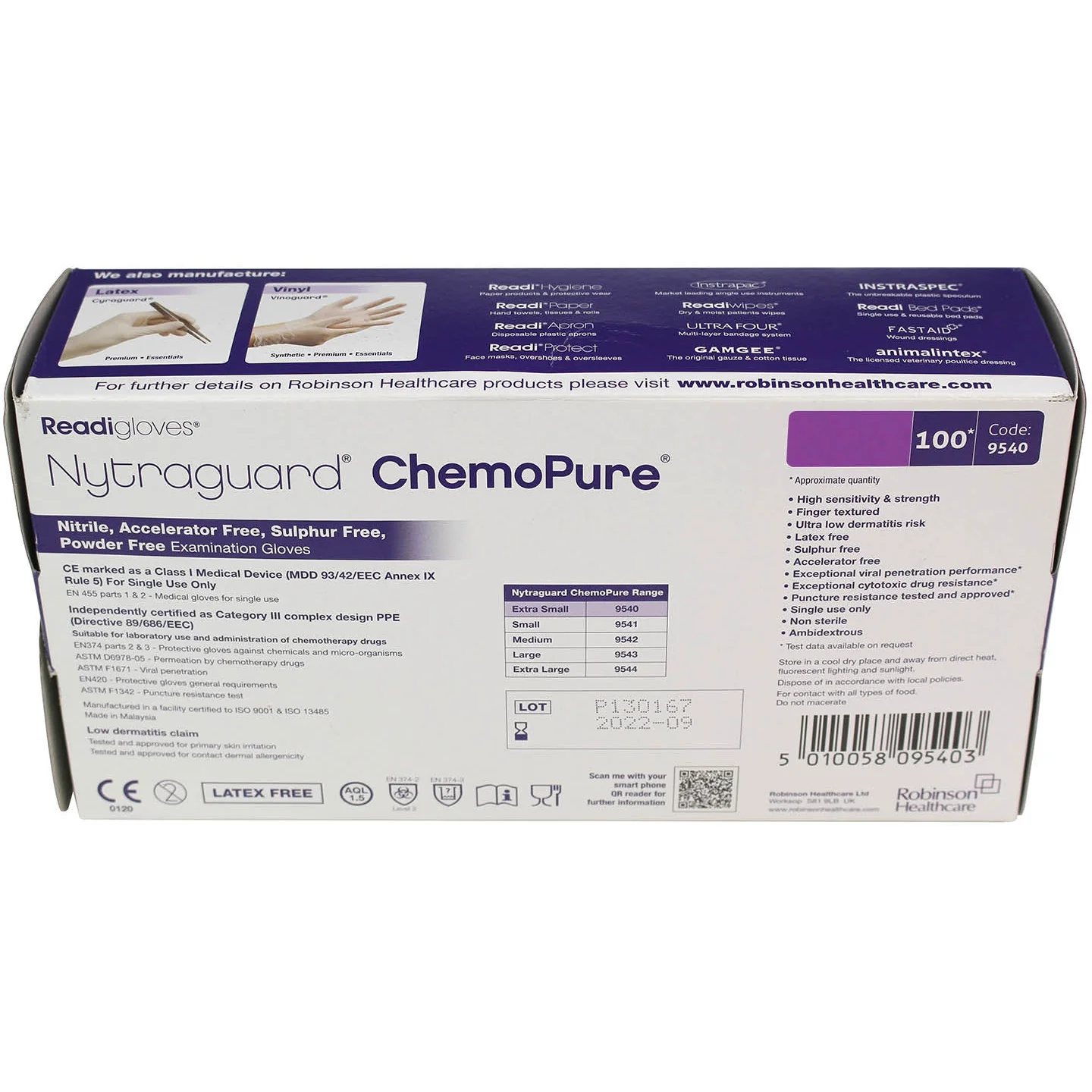 Nytraguard ChemoPure Nitrile Gloves Medium x100 [CAT III PPE Certified] - Image 3