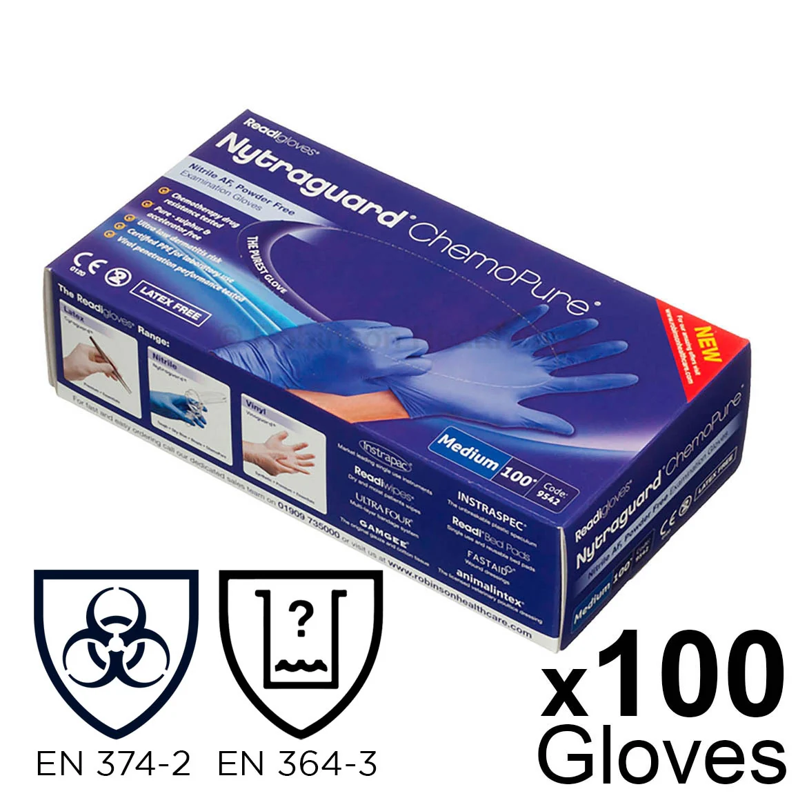Nytraguard ChemoPure Nitrile Gloves Medium x100 [CAT III PPE Certified] - Image 4