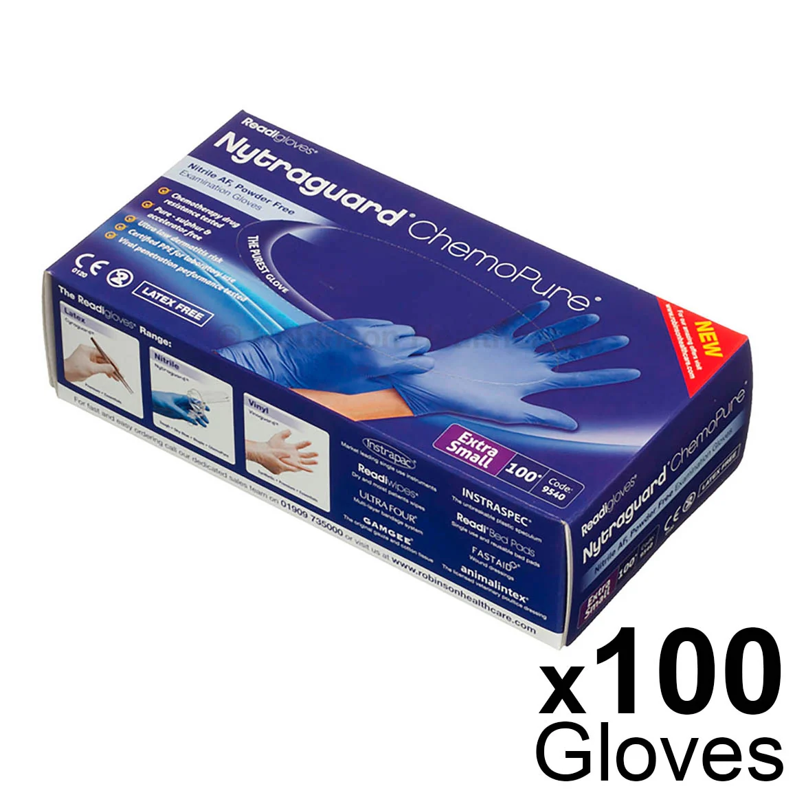 Nytraguard ChemoPure Nitrile Gloves X Small x100 [CAT III PPE Certified] - Image 3