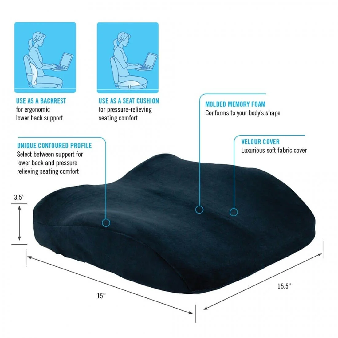 Obusforme - Sit & Back cushion - 780mm x 430mm x 100mm - Black - Image 2