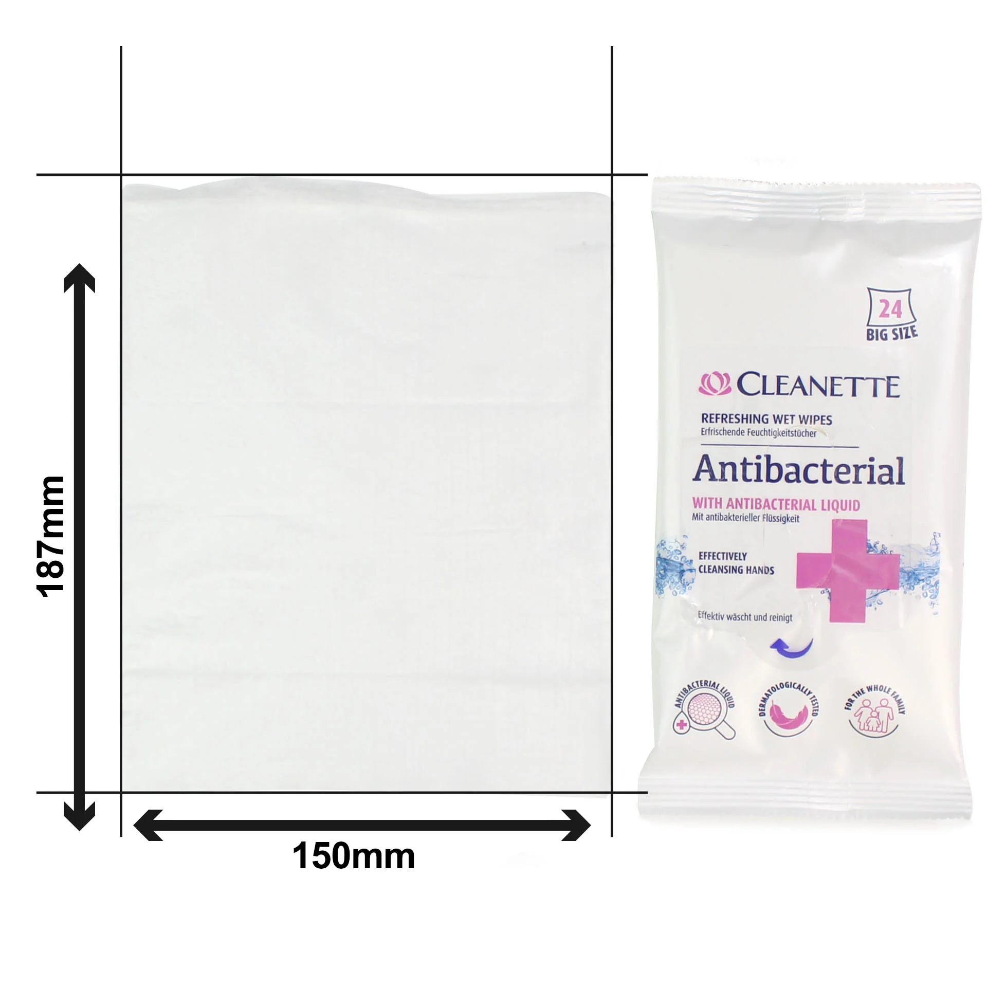 Cleanette Antibacterial Wipes - Pack of 24 Wipes - Image 2