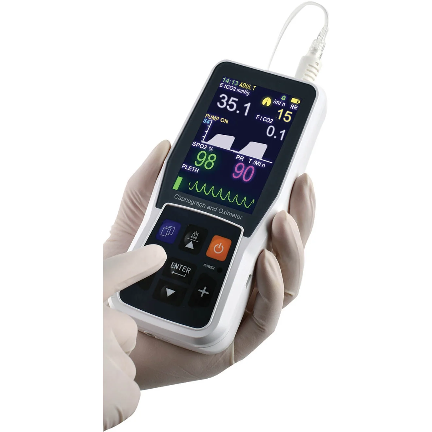 PC-900B Hand Held SideStream EtCO2 and Sp02 (Creative) Monitor with Adult Soft Sensor
