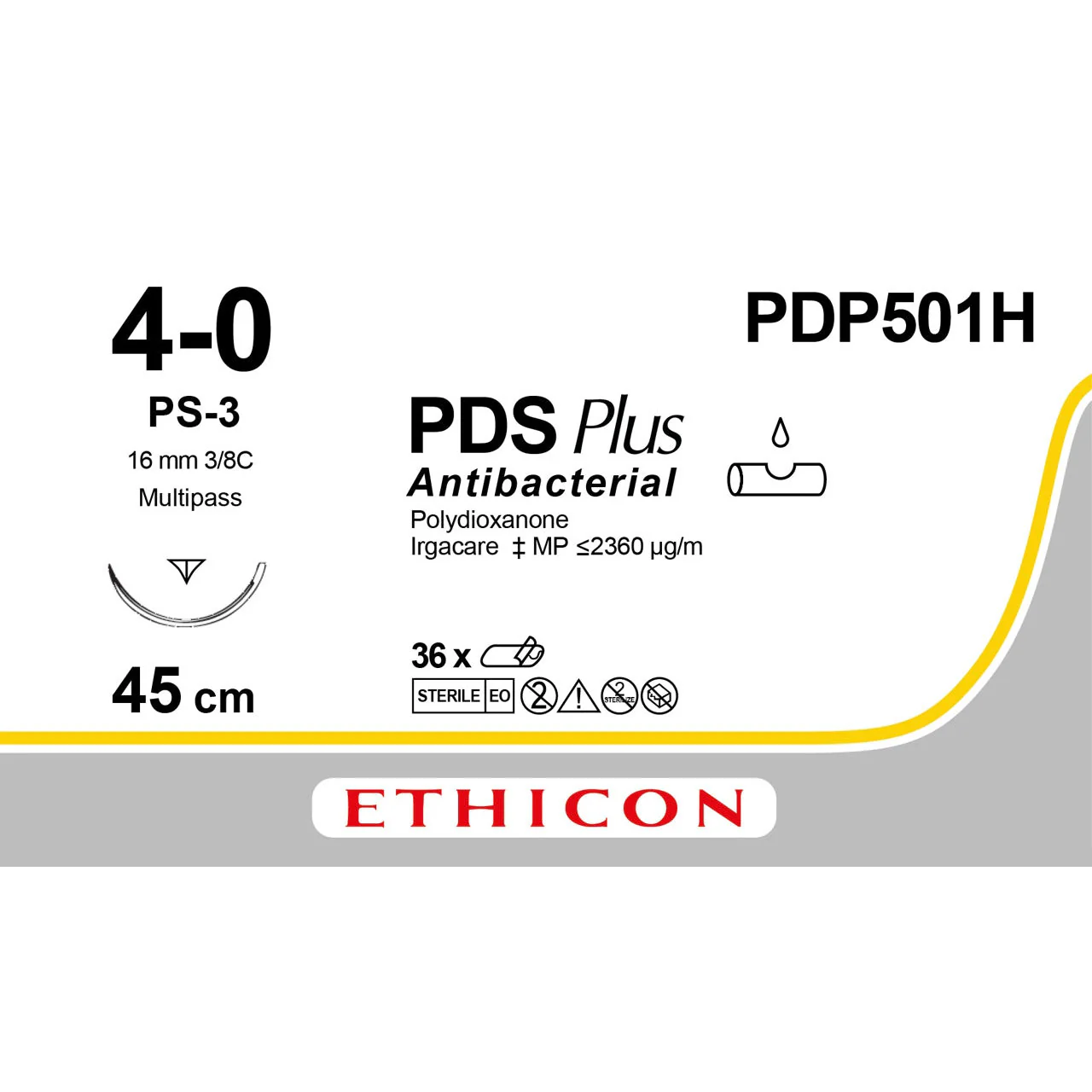 PDP501H Antibacterial Suture Undyed 4-0 45cm PDS Plus 16mm 3/8 Reverse Cutting Prime