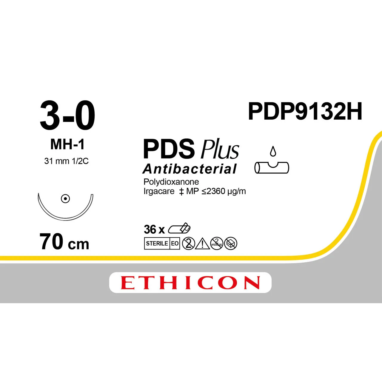 PDP9132H Antibacterial Suture Violet 3-0 70cm PDS Plus 31mm 1/2 Taperpoint