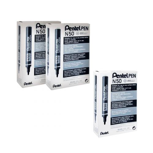 Pentel N50 Permanent Bullet Marker Broad Black (Pack of 12) N50-A