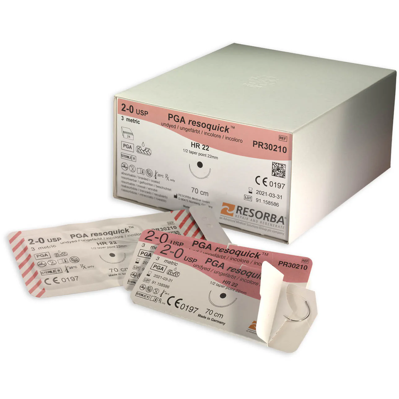PGA-RESORBA undyed 6/0 usp 1x45cm 1/4 circle spatulated needle PREMIUM cut thin line 8mm double armed - Box of 24