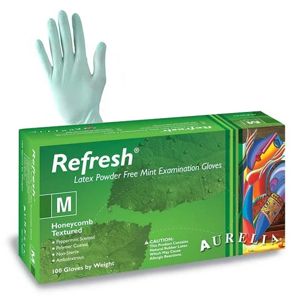 Aurelia® Refresh® Powder Free Latex Examination Gloves - Peppermint - L - 100