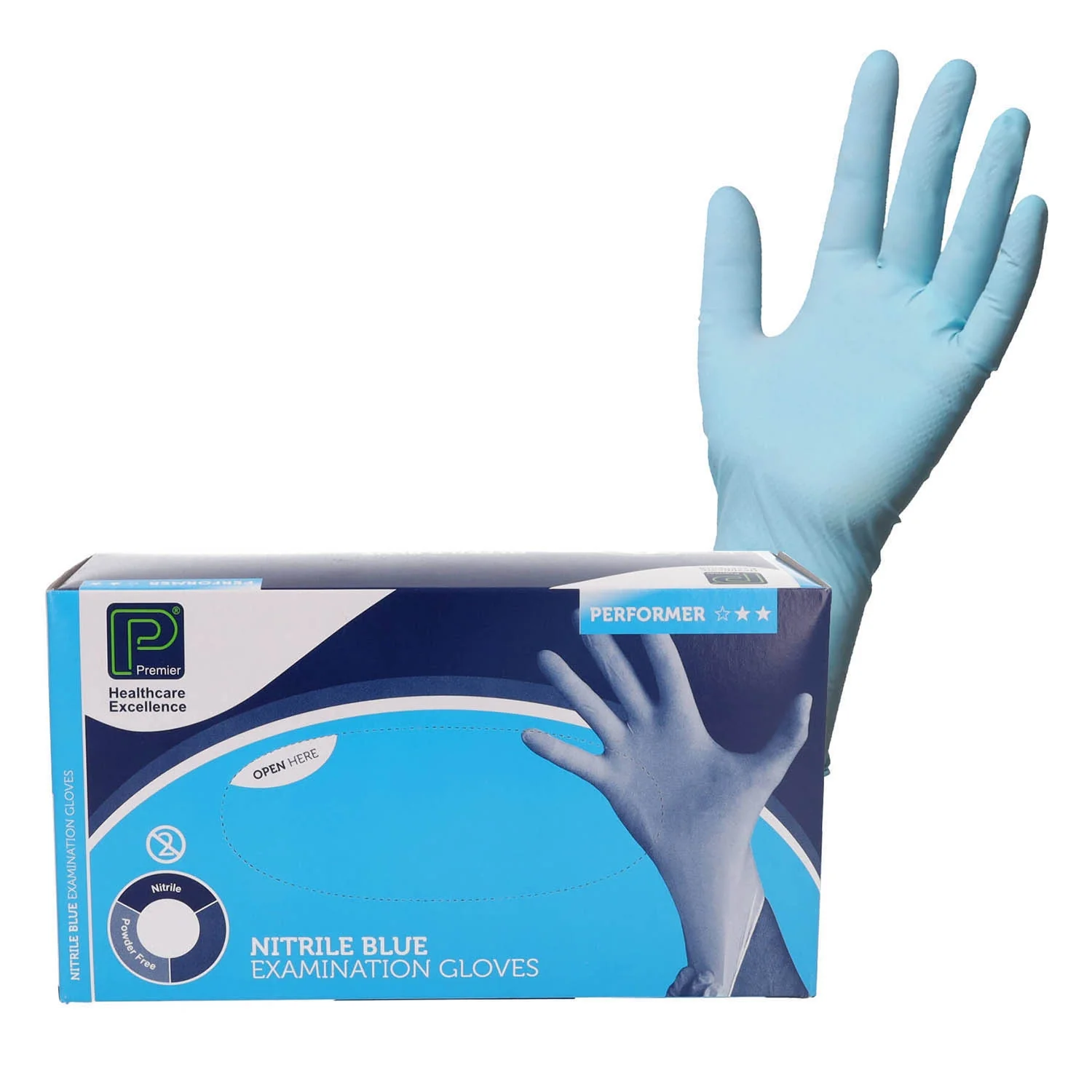 Premier Blue Nitrile Examination Gloves - Non Sterile - Large - Box Of 200