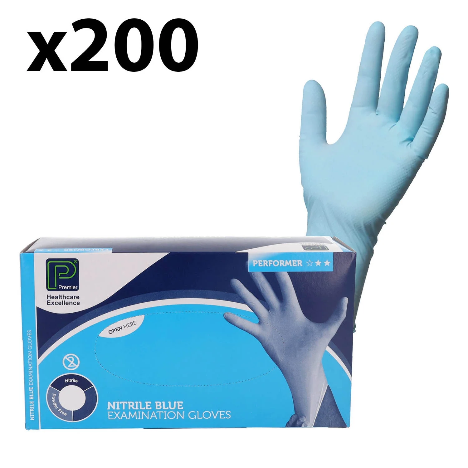 Premier Blue Nitrile Examination Gloves - Non Sterile - Small - Box Of 200 - Image 2