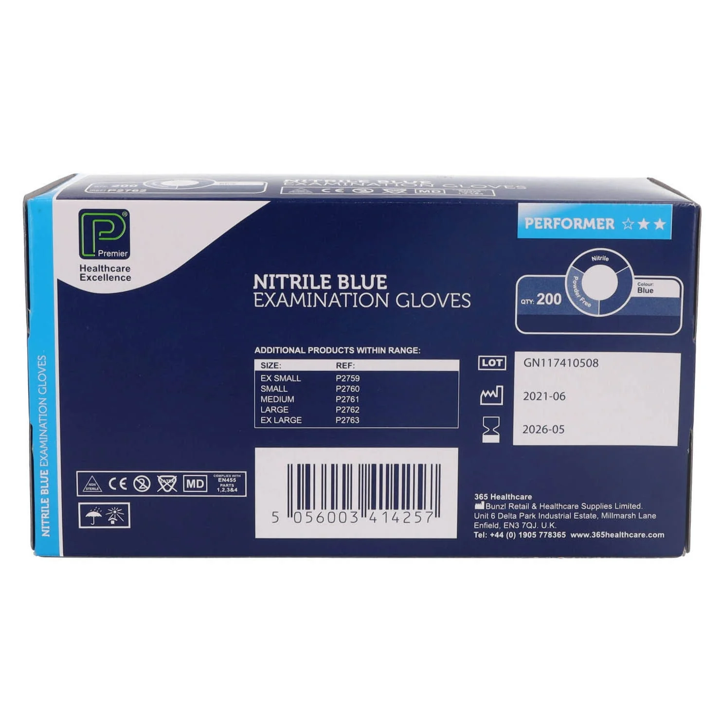 Premier Blue Nitrile Examination Gloves - Non Sterile - Small - Box Of 200 - Image 7